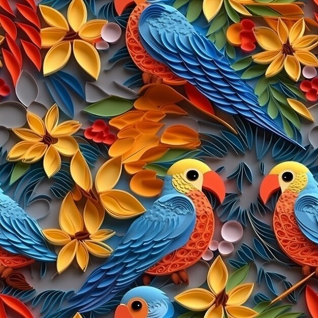 Il y a beaucoup d'oiseaux colorés qui sont assis sur un arbre génératif ai