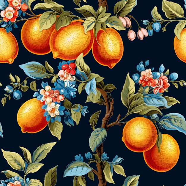 Il y a beaucoup d'oranges sur l'arbre avec des feuilles et des fleurs génératives ai