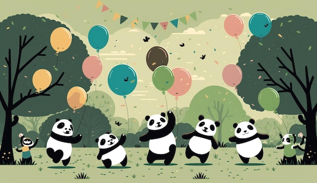 Il y a beaucoup de pandas qui volent dans le parc.