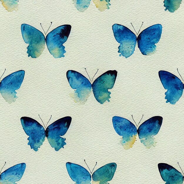 Photo il y a beaucoup de papillons bleus peints sur une surface blanche ai générative