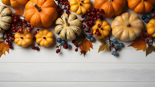 il y a beaucoup de petites citrouilles et autres décorations décoratives d'automne. AI générative