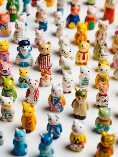 Photo il y a beaucoup de petites figurines de différentes couleurs et tailles.