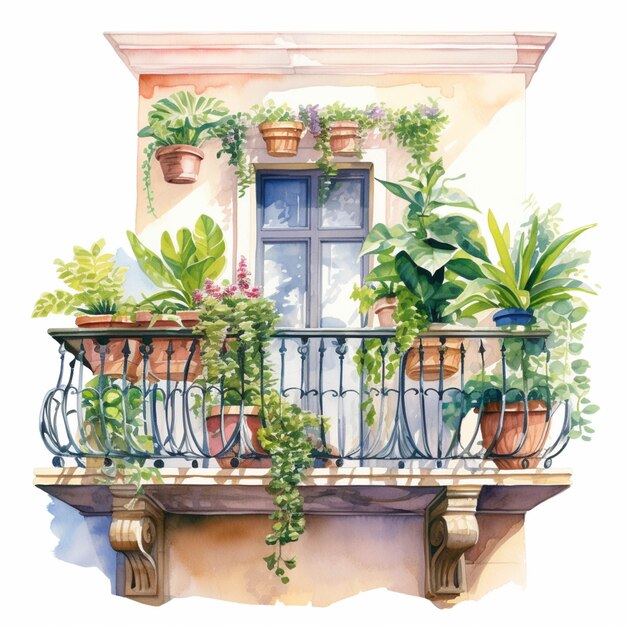 Photo il y a beaucoup de plantes en pot sur le balcon de ce bâtiment ai génératif