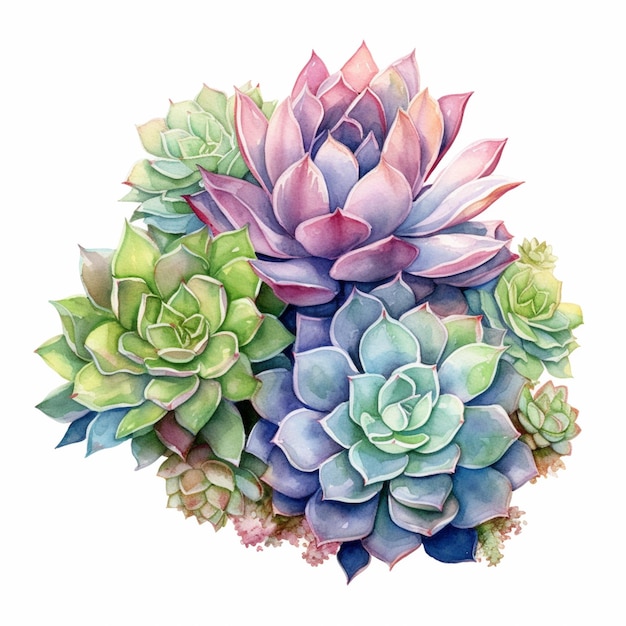 il y a beaucoup de plantes succulentes de couleurs différentes dans un bouquet ai génératif