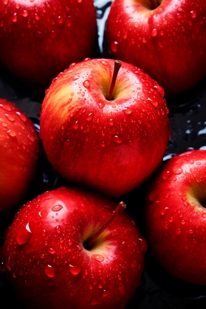 Photo il y a beaucoup de pommes mouillées. focus sélectif.