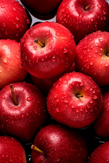 Il y a beaucoup de pommes mouillées. Focus sélectif.