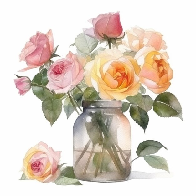 Il y a beaucoup de roses dans un vase de verre sur la table.