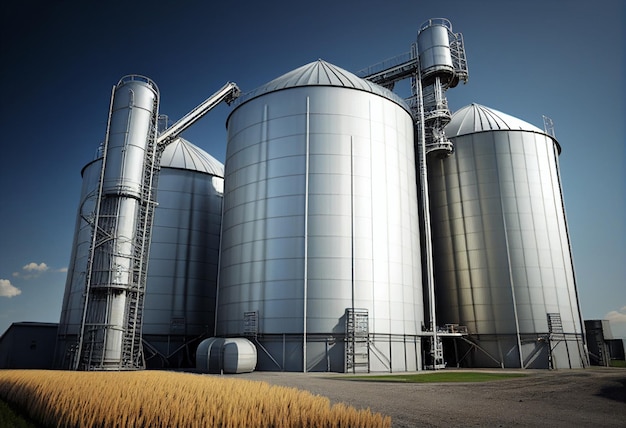 Il y a beaucoup de silos dans le champ avec quelques nuages dans le ciel génératif ai