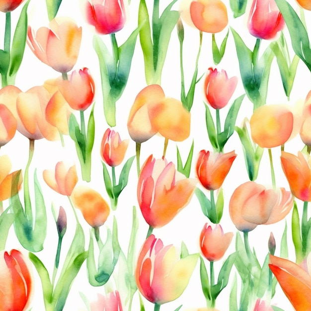 il y a beaucoup de tulipes de couleurs différentes sur fond blanc ai générative