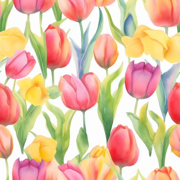 il y a beaucoup de tulipes de couleurs différentes sur fond blanc ai générative