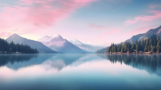 Il y a de belles montagnes à l'est du lac.