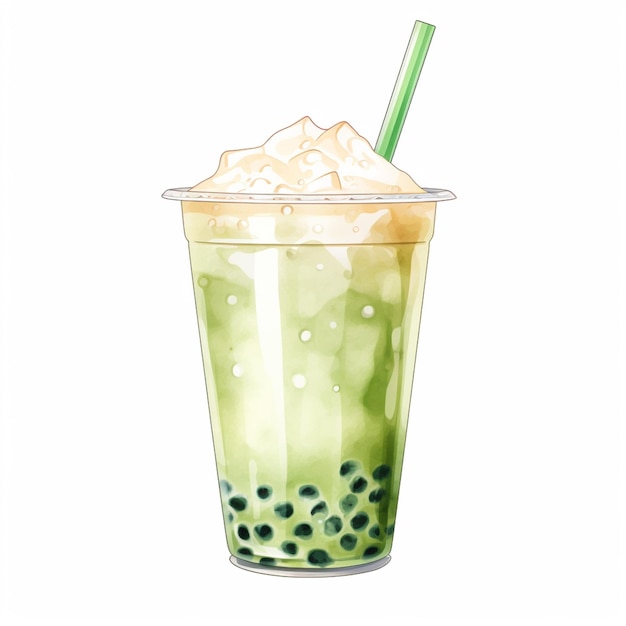 Il y a une boisson verte avec une paille et une bulle verte générative ai