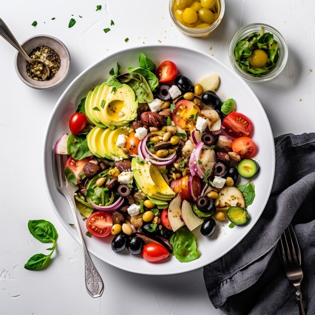 Photo il y a un bol de salade avec de l'avocat.