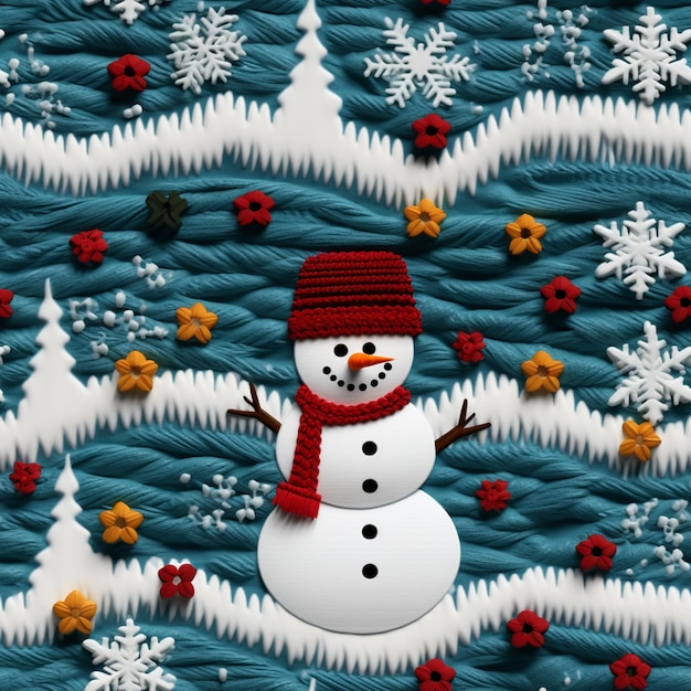 Photo il y a un bonhomme de neige avec un chapeau rouge et un foulard sur un fond bleu