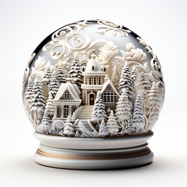 Photo il y a une boule à neige avec une maison et des arbres à l'intérieur de l'ia générative