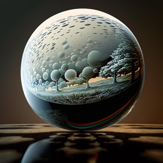 il y a une boule de verre avec une image d'un paysage à l'intérieur IA générative