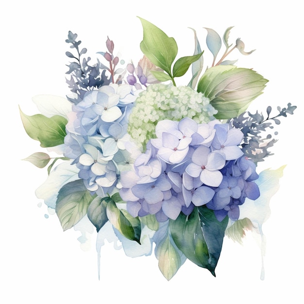 Il y a un bouquet de fleurs avec des fleurs bleues et blanches générative ai