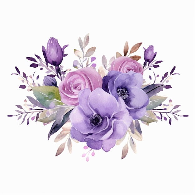 Il y a un bouquet de fleurs violettes sur fond blanc ai générative