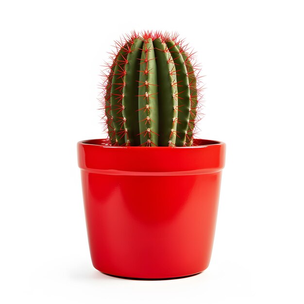 il y a un cactus dans un pot rouge sur fond blanc IA générative