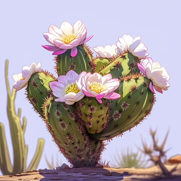 Photo il y a un cactus avec des fleurs sur lui dans le désert génératif ai