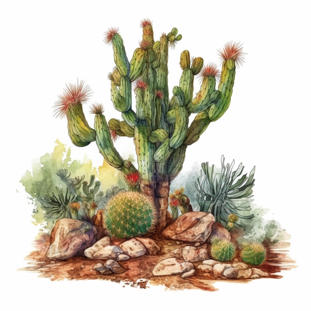 Il y a un cactus qui pousse hors des roches ai générative