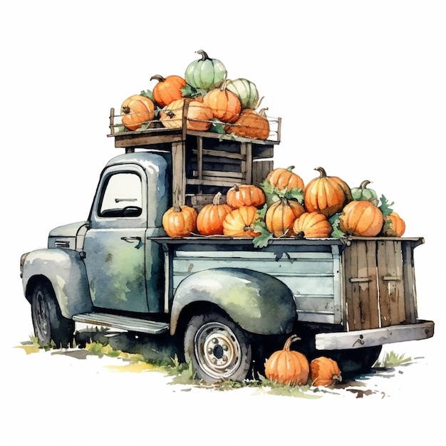 Il y a un camion avec un tas de citrouilles à l'arrière de l'IA générative