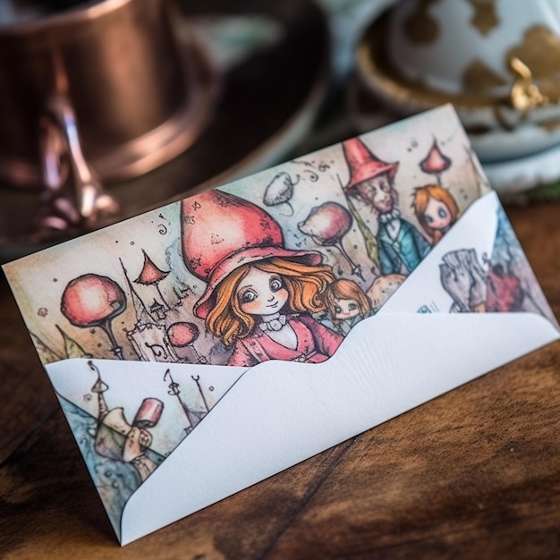 Photo il y a une carte avec une photo d'une fille et un champignon génératif ai