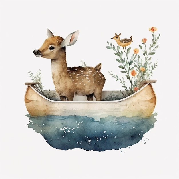 Il y a un cerf et un cerf sont dans un bateau génératif ai