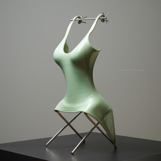 Photo il y a une chaise verte avec un cintre en métal dessus ia générative