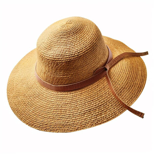 Il y a un chapeau de paille avec une bande de cuir dessus.