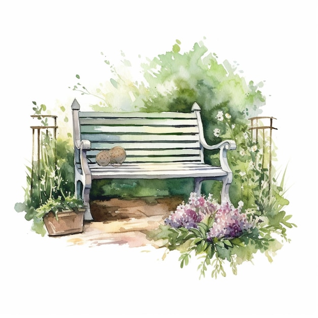 Il y a un chat assis sur un banc dans le jardin ai génératif