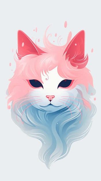 Il y a un chat aux cheveux roses et aux yeux bleus dans l'eau.