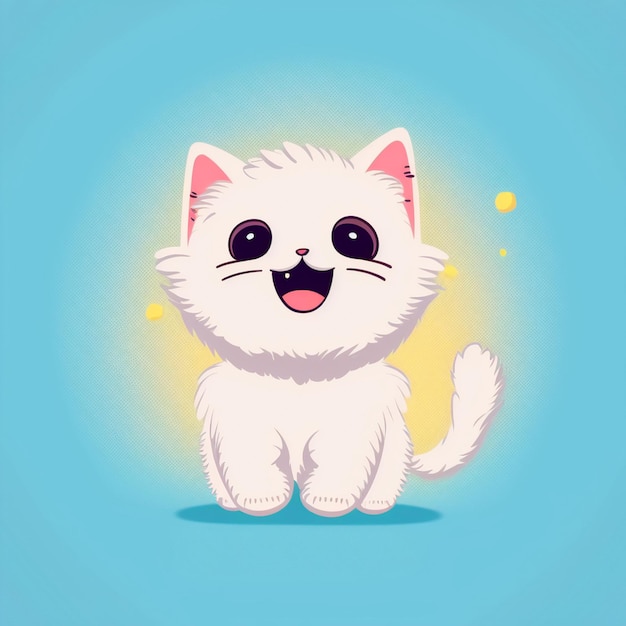 Il y a un chat blanc avec un grand sourire sur son visage.