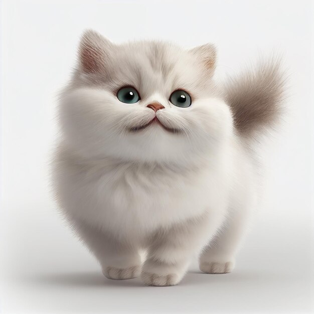 Il y a un chat blanc avec des yeux bleus et une longue queue générative ai
