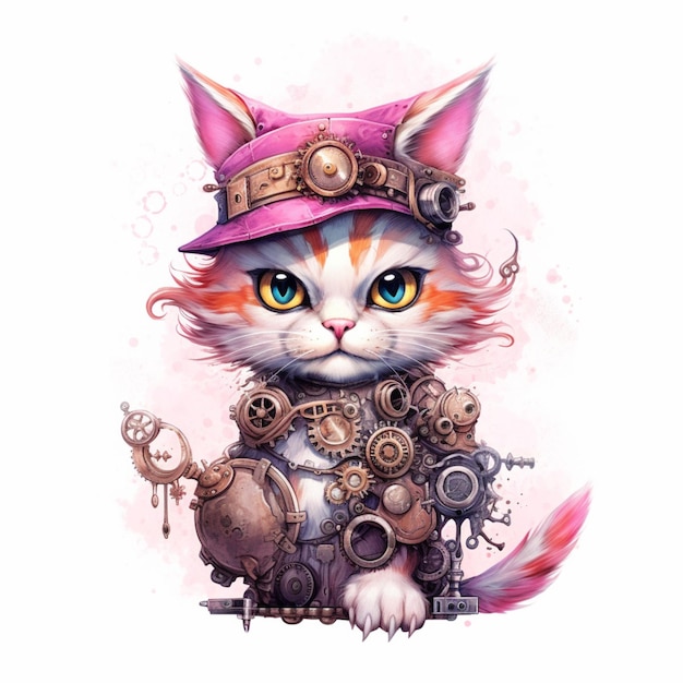 Il y a un chat avec un chapeau et un costume steampunk générative ai