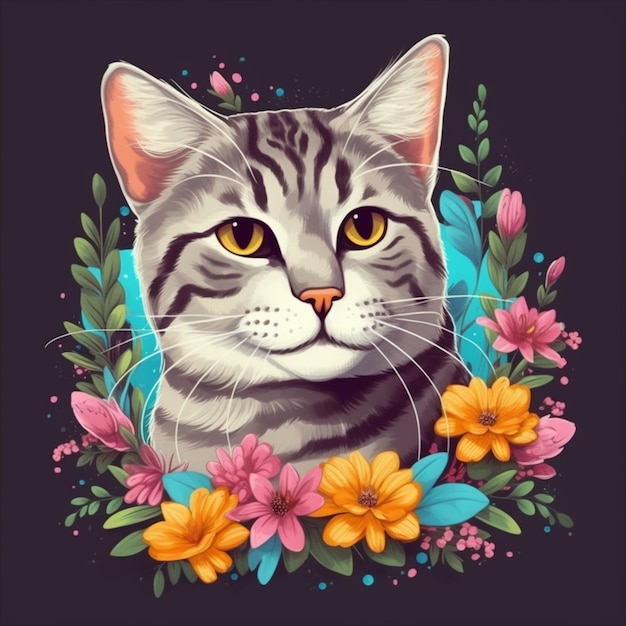 Il y a un chat avec des fleurs autour du cou ai générative