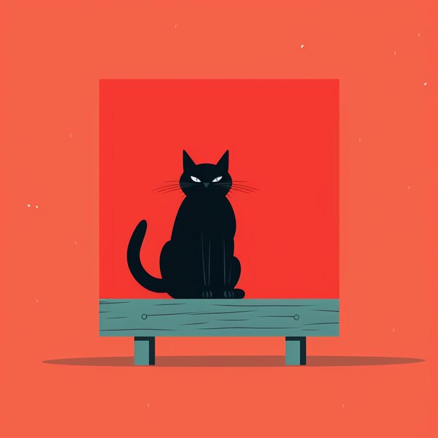 Photo il y a un chat noir assis sur un banc avec un fond rouge ai générative