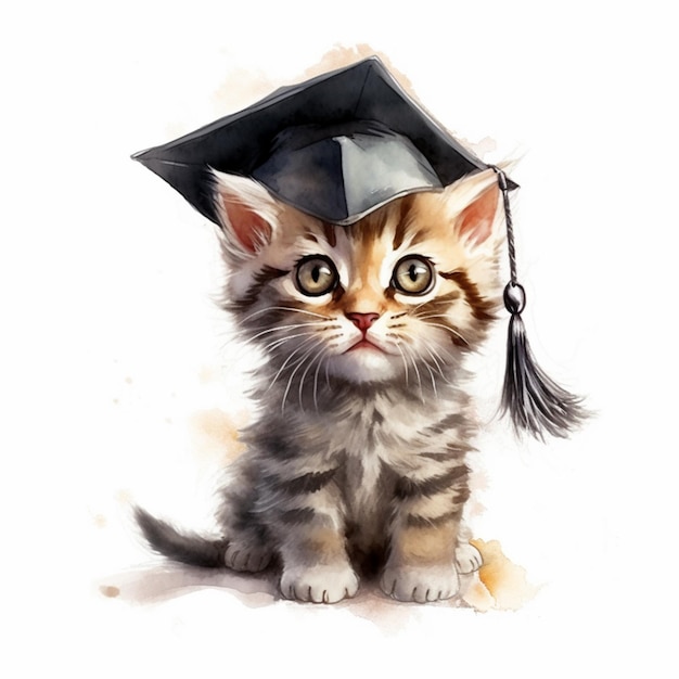 Il y a un chat portant une casquette de graduation et une robe générative ai