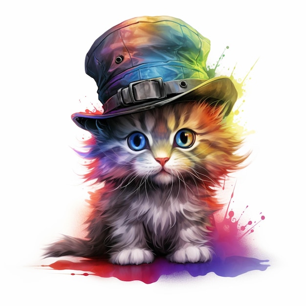 Il y a un chat portant un chapeau et une chemise colorée ai générative
