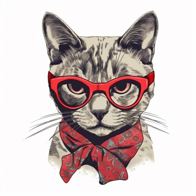 Il y a un chat portant des lunettes et un nœud papillon rouge ai génératif