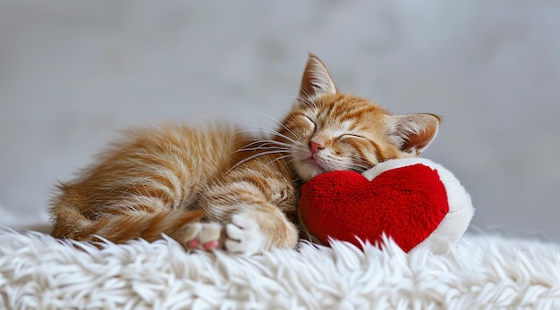 Il y a un chat qui dort avec un cœur rouge génératif ai