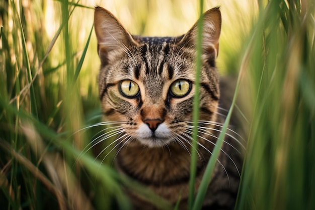 il y a un chat qui est assis dans les hautes herbes ai génératif