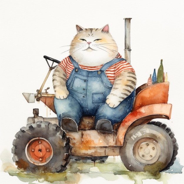 Il y a un chat qui est assis sur un tracteur générative ai