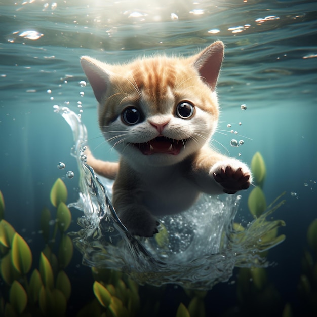 Il y a un chat qui nage dans l'eau générative ai