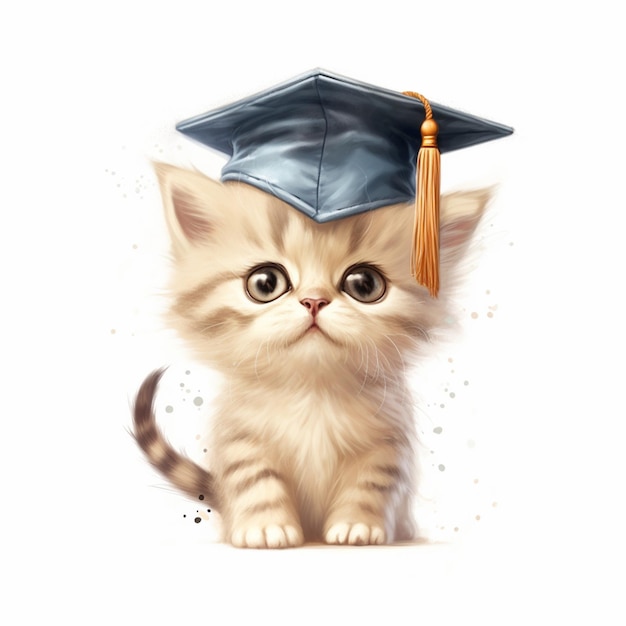 Il y a un chat qui porte une casquette de graduation et un tassel génératif ai