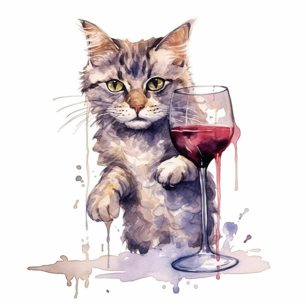 il y a un chat qui tient un verre de vin ai génératif