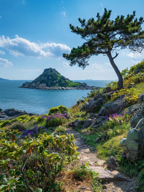 Il y a un chemin qui mène à une petite île avec un arbre génératif ai