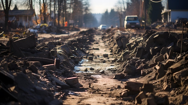 il y a un chemin de terre qui a été creusé au milieu de la rue IA générative