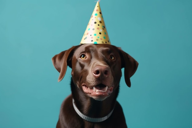 il y a un chien portant un chapeau de fête sur la tête ai générative