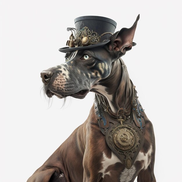 Photo il y a un chien portant un chapeau haut et un collier génératif ai